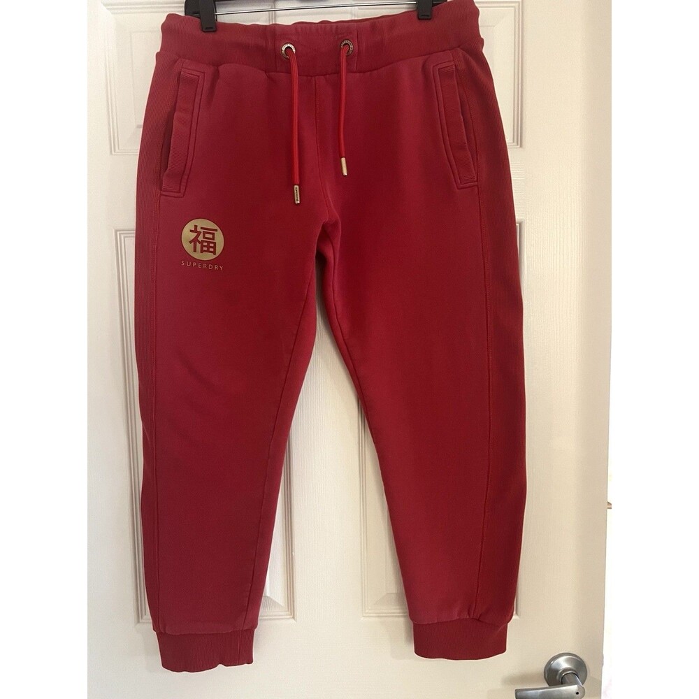 Vintage SUPERDRY Red Label CNY Joggers L Red Gold Fu Patch British Design Ltd Ed